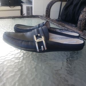 John Galliano Paris JG logo black leather Slip On Mules shoes 11.5